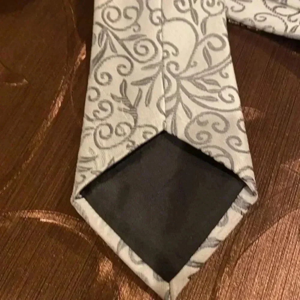 Silk Jacquard Tie Grey  print Tie Hanky Cufflink Set Ties For Men